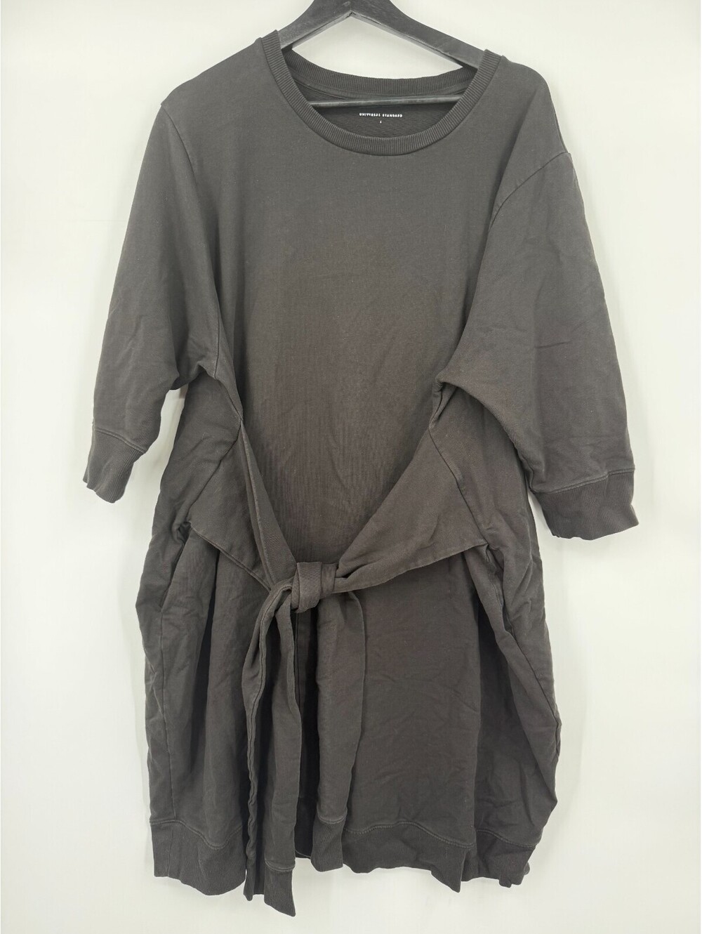 Universal Standard Womens Tie Front Sweatshirt Dress Black Cotton Blend Large